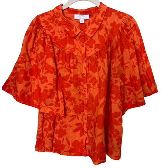 Charter Club Luxury Linen Blend  Blouse SZ PL  Orange Beach Resort Lagenlook - Picture 1 of 8